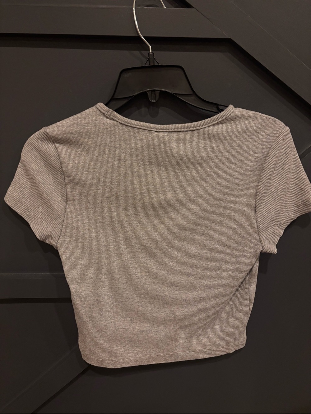 Divided Gray Ribbed Short Sleeve Crop Top